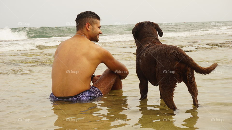 Labrador#frendship#sea#human#canine#animal#enjoy