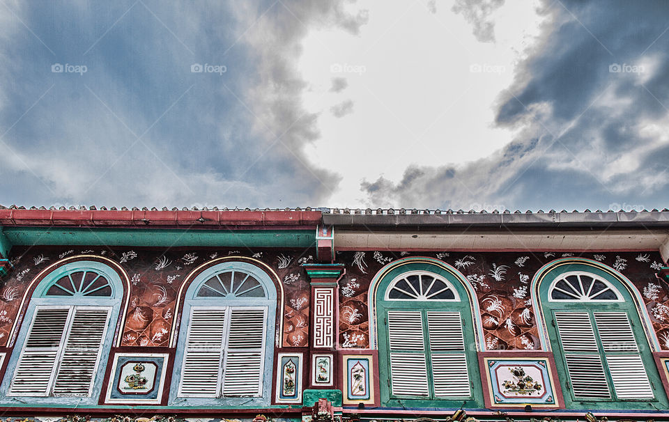 Low angle view of a house window