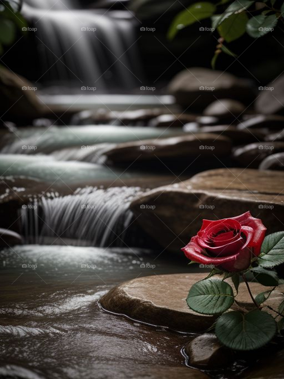 Beautiful red rose by the river