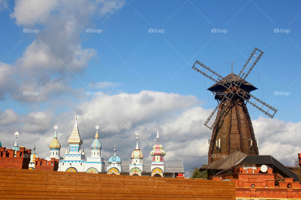 Windmill in Izmaylovo park, Moscow, on a wonderful autumn day