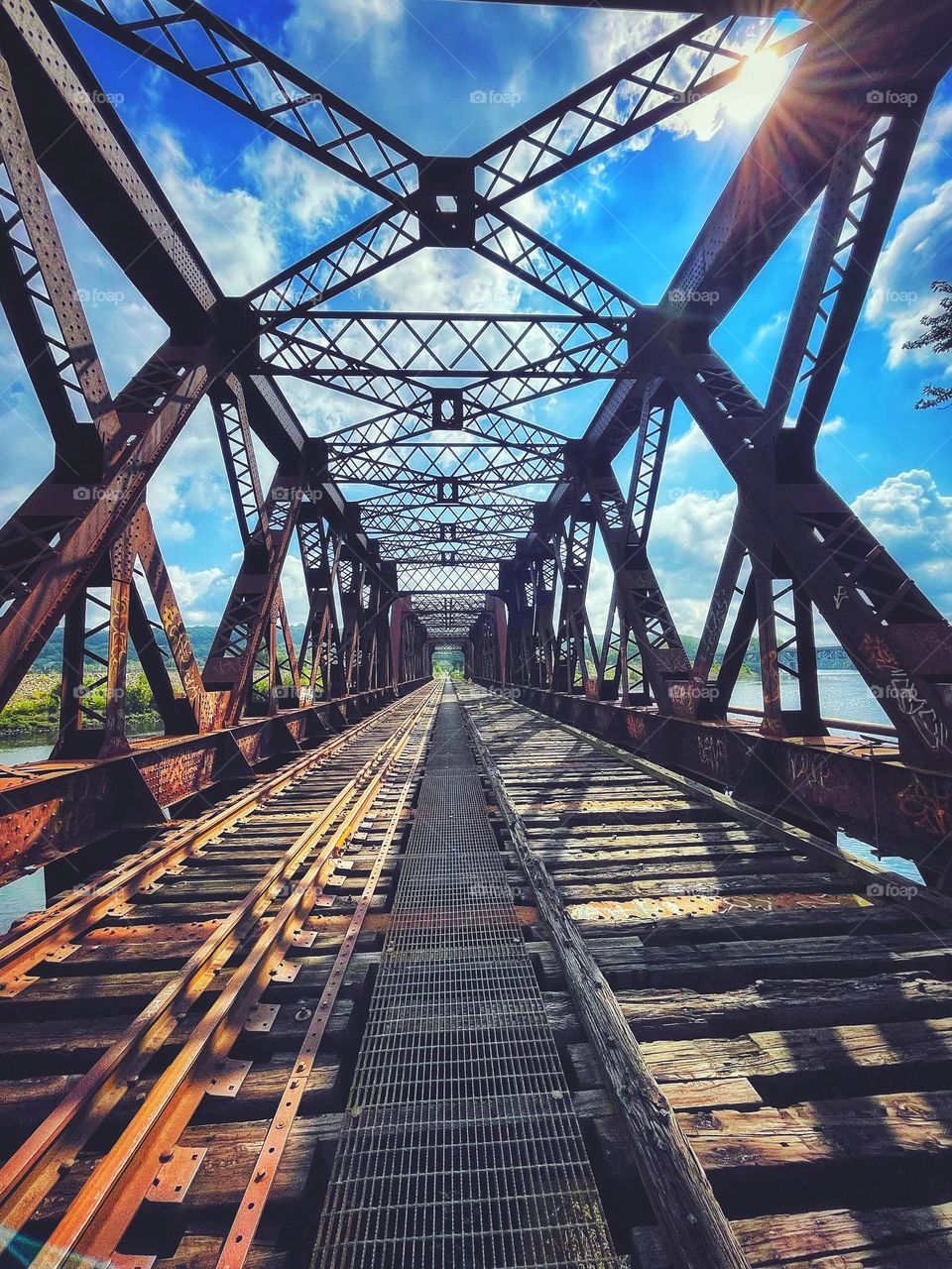Walking across an old abandoned bridge 