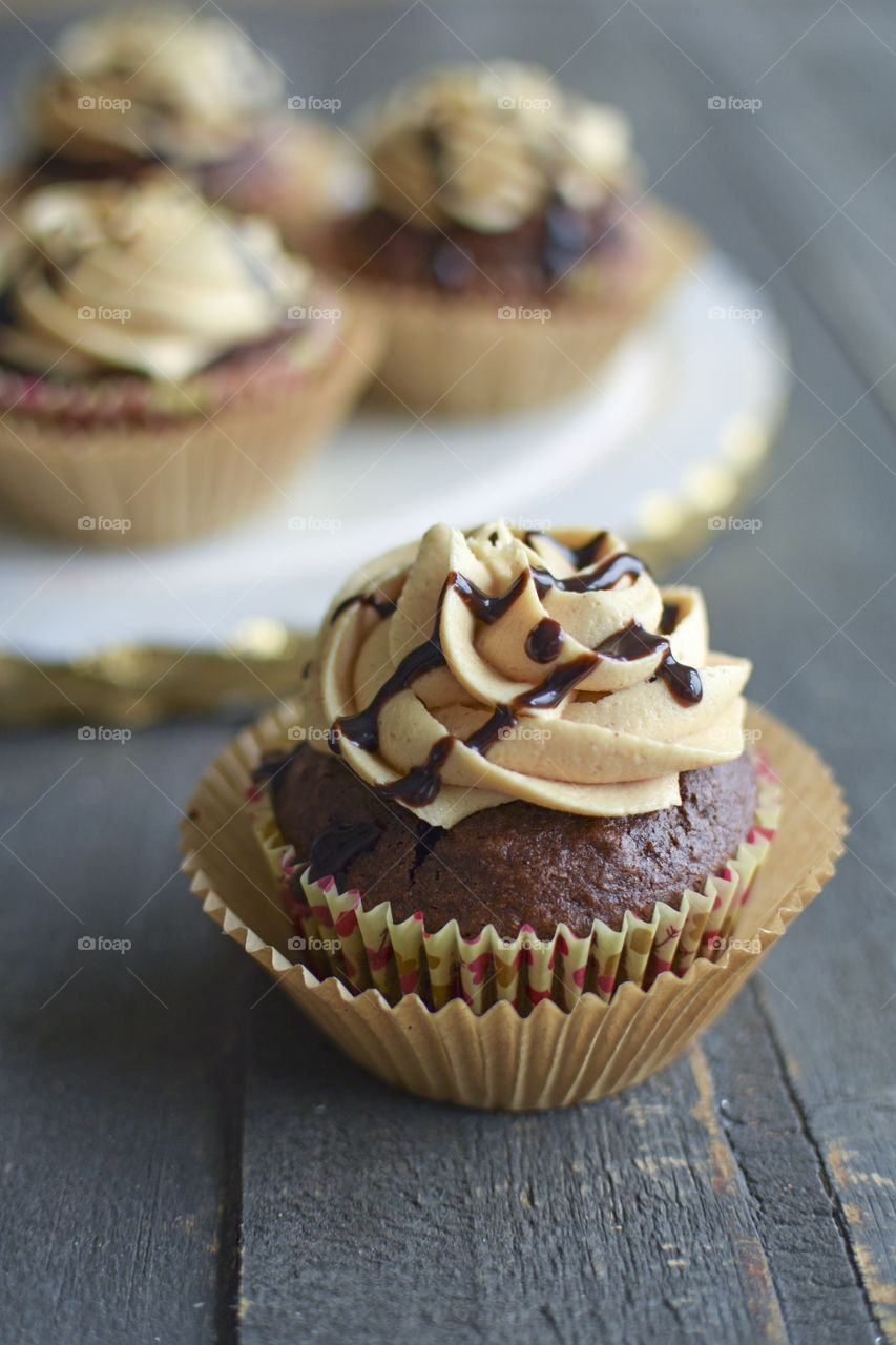 Chocolate cupcake with whipped cream