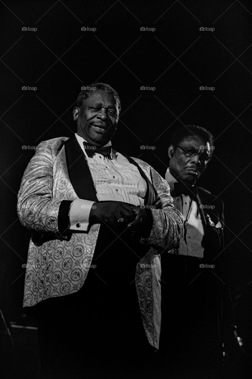 10 March 1996, the legendary Blues Boy, B. B. King performing at the Arena Hall in Poznan, Poland. American blues guitarist and singer-songwriter. Archival image could have imperfections as it is digital reproduction from b&w negative. Editorial use.