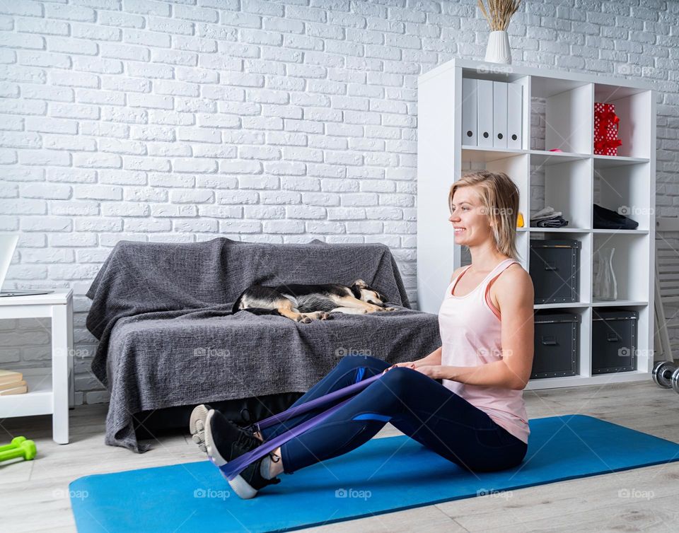 woman working out at home