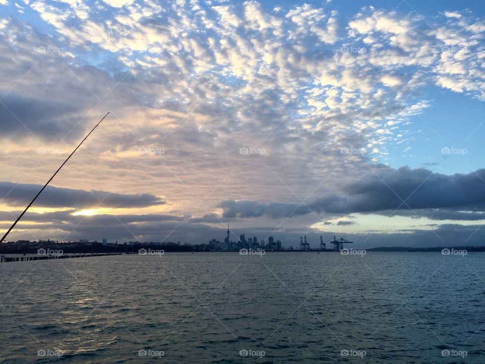 Sunset over the Auckland city 