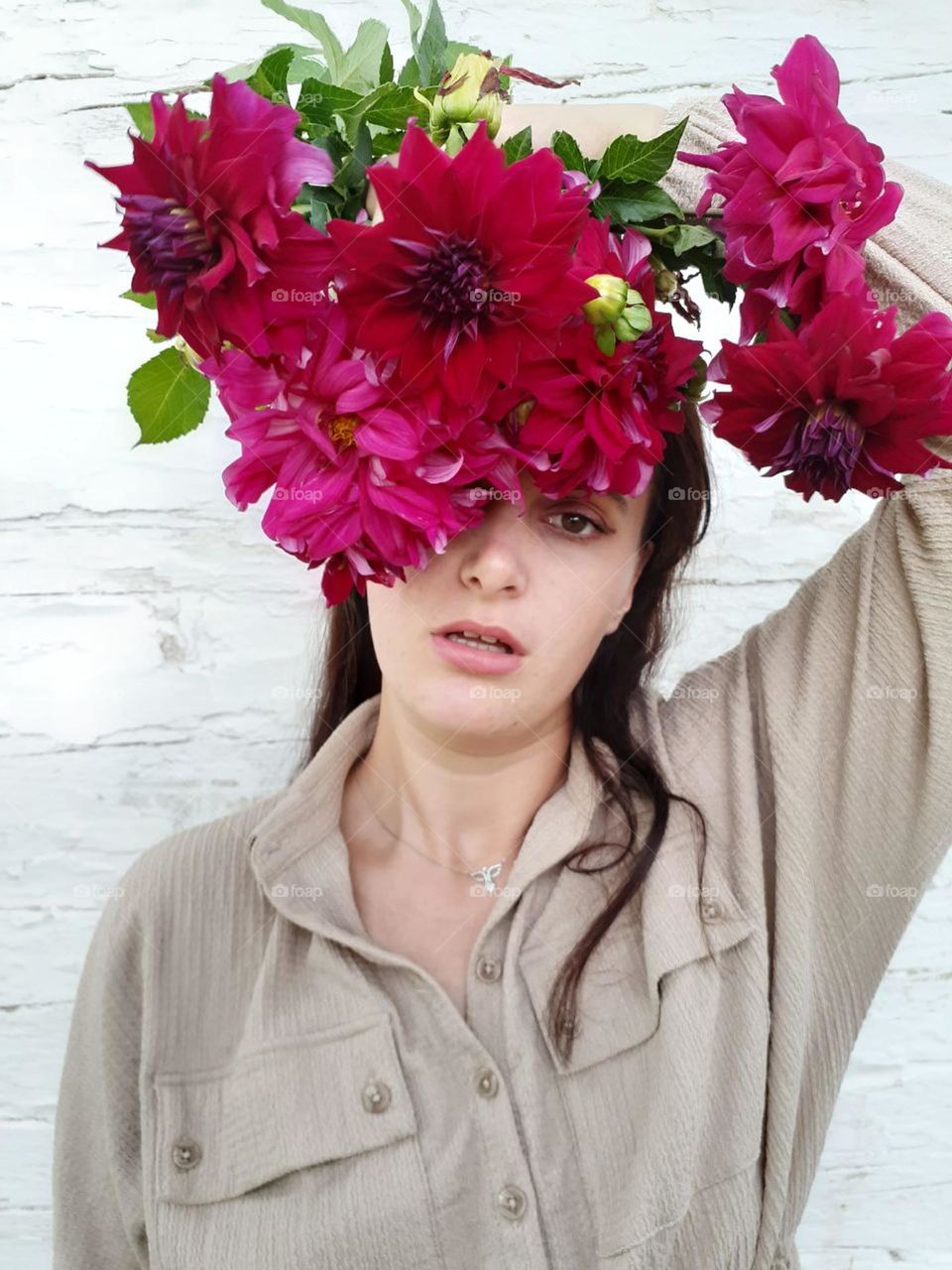 Blooming portrait of a girl in a trendy color