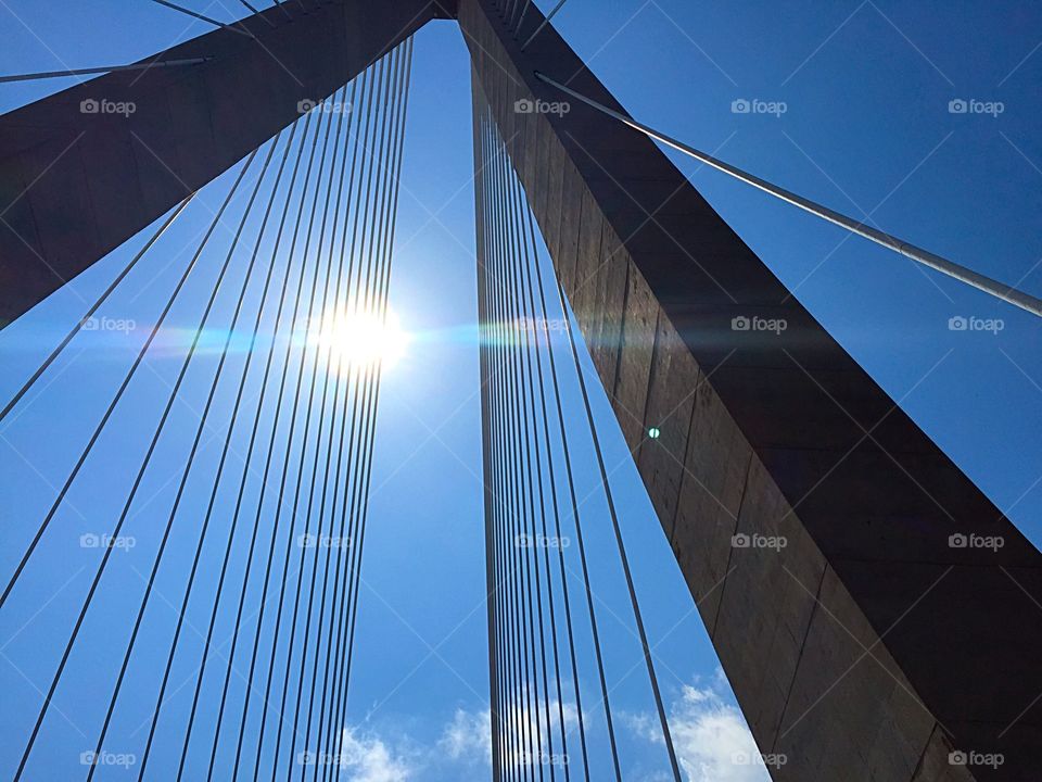 Shining over the Ravenel. Looking up at the Arthur Ravenel Bridge in Charleston. summer '15