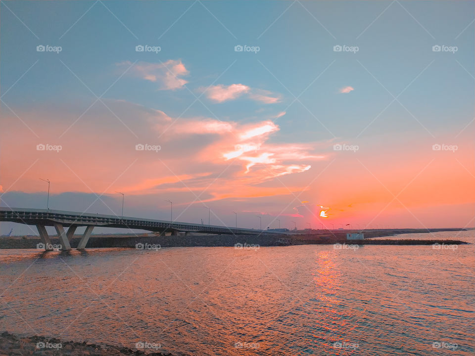 Sunset at Pantai Indah Kapuk (PIK) in Jakarta, Indonesia