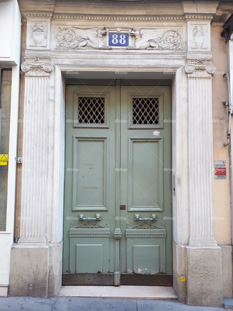 Wooden mint color entrance door