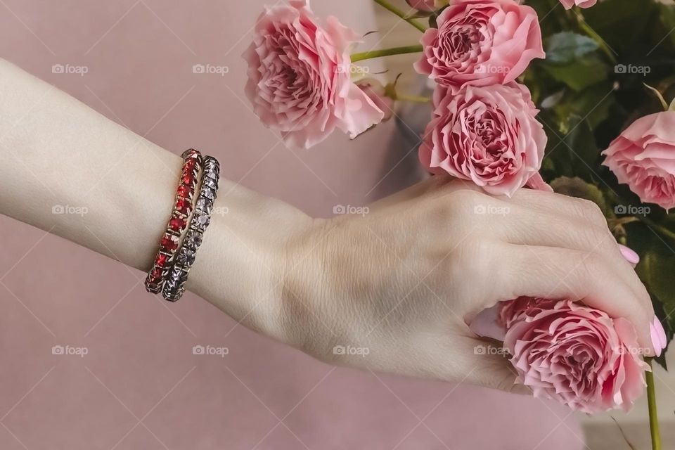 beautiful bracelet on hand of person