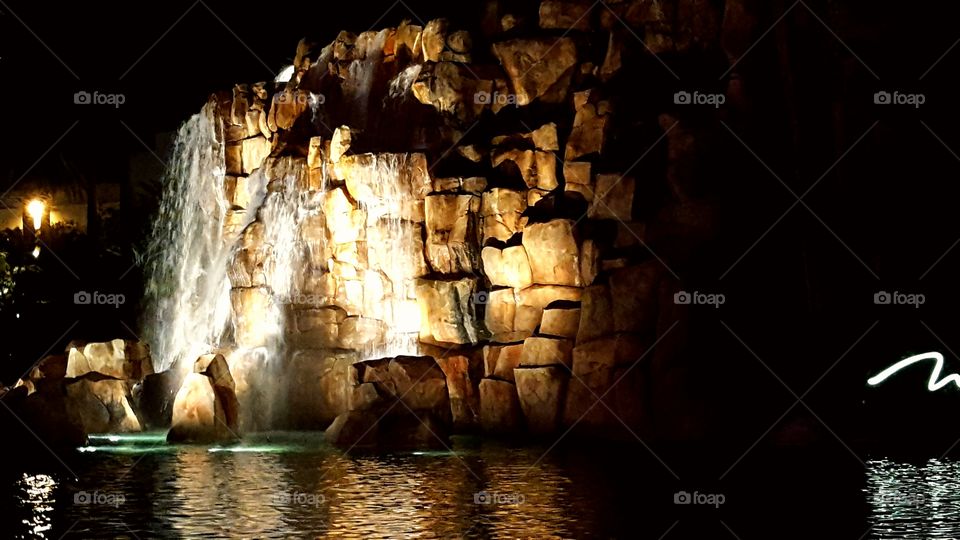 Illuminated waterfall, Las Vegas