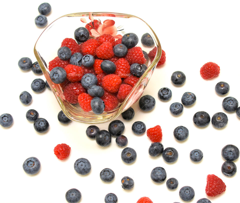 Fruits blueberries and raspberries 