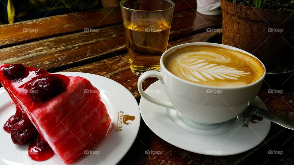 cape cake and latte coffee