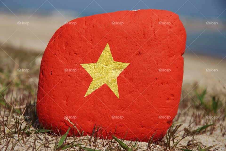 Vietnam flag on a stone