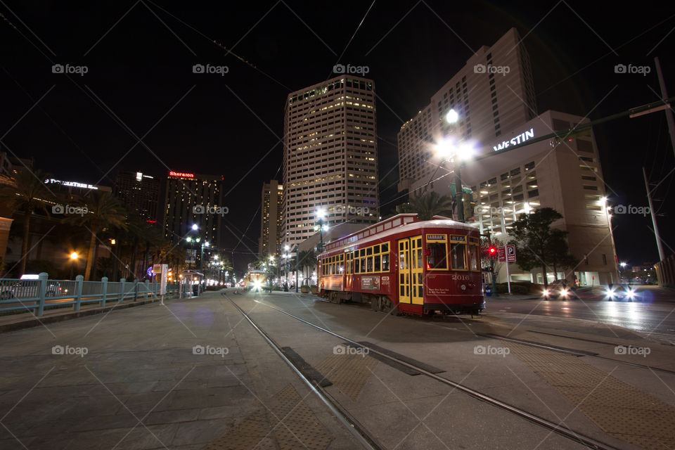 Cable car at night