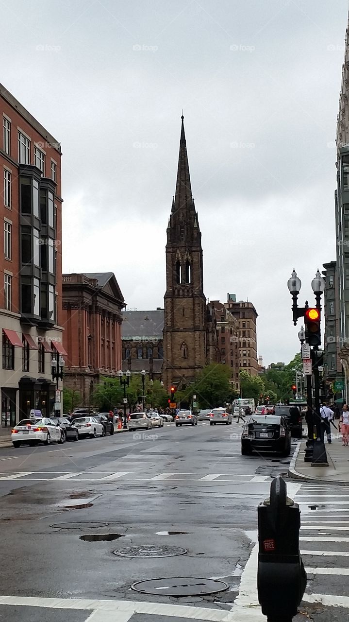 rainy city. Boston city view