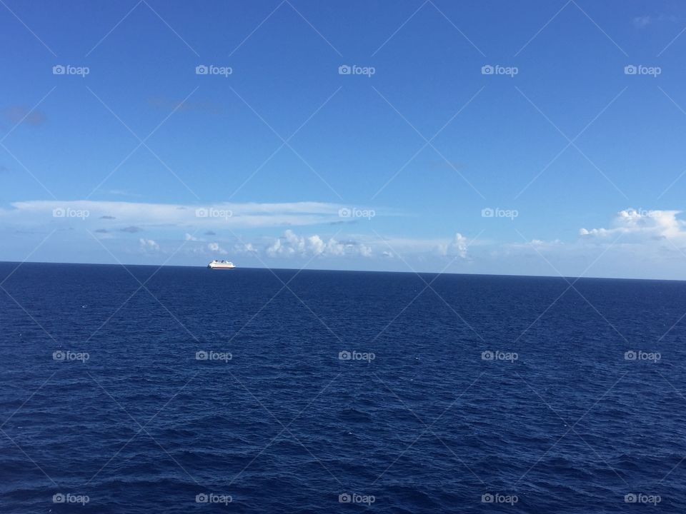 Disney cruise ship in distance on the Atlantic Ocean 