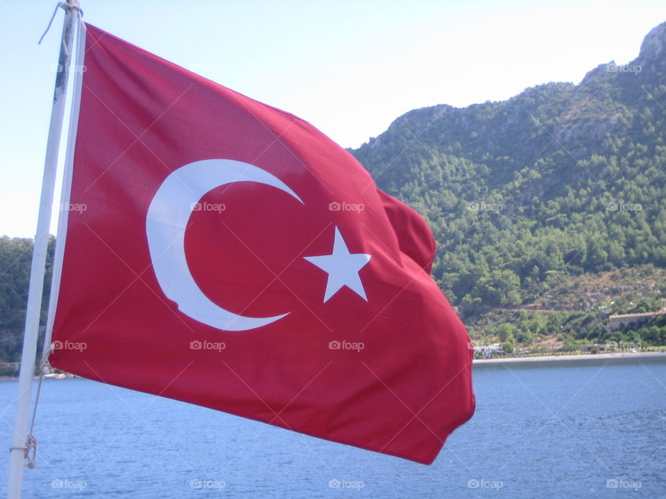 Turkish flag on a sailboat
