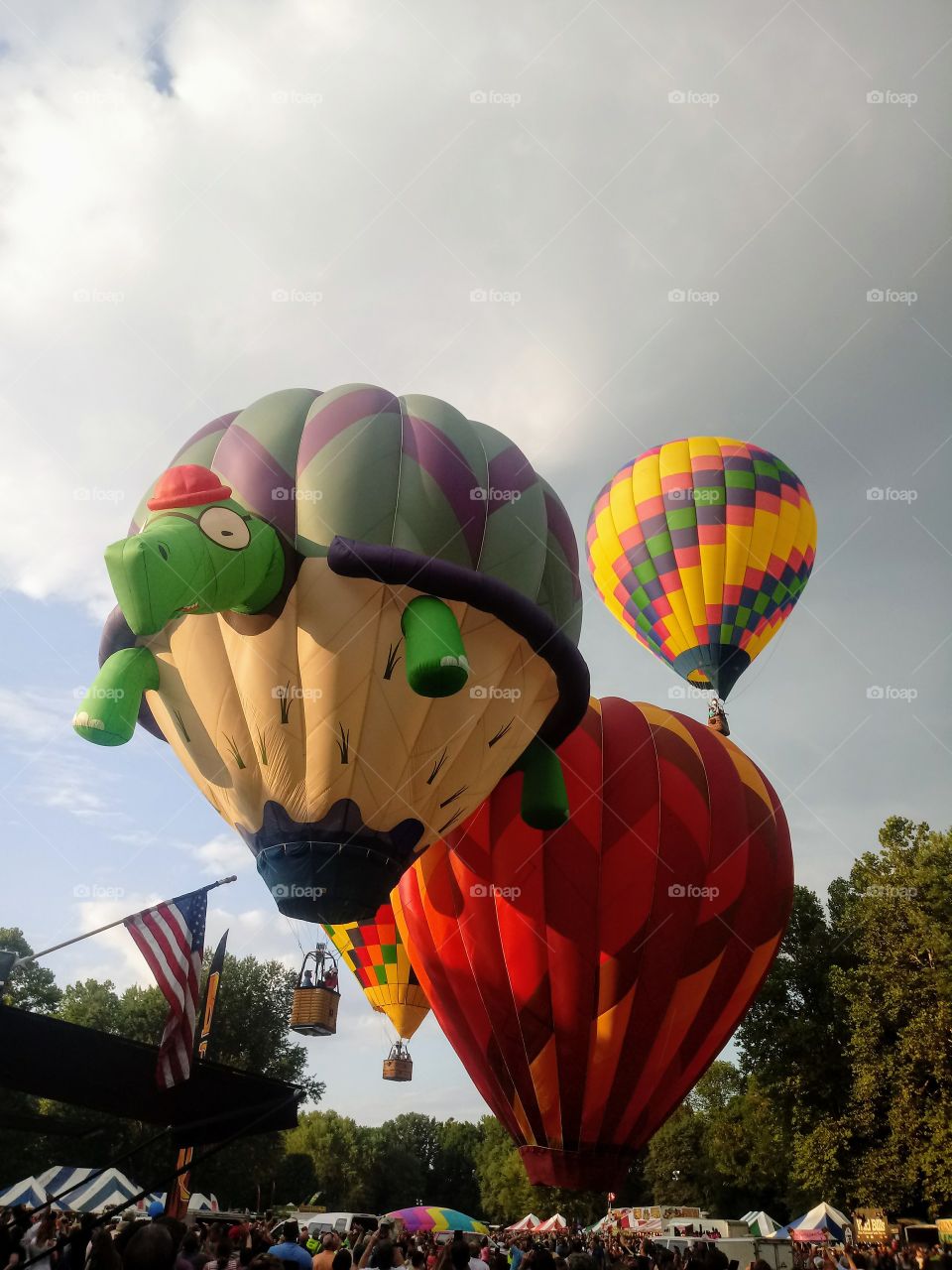 Hot air balloons going up at Spiedie Fest in Binghamton, New York