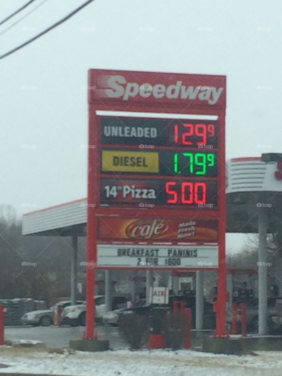 Speedway pizza five dollars unleaded gas $1.29 a gallon speedway Ohio