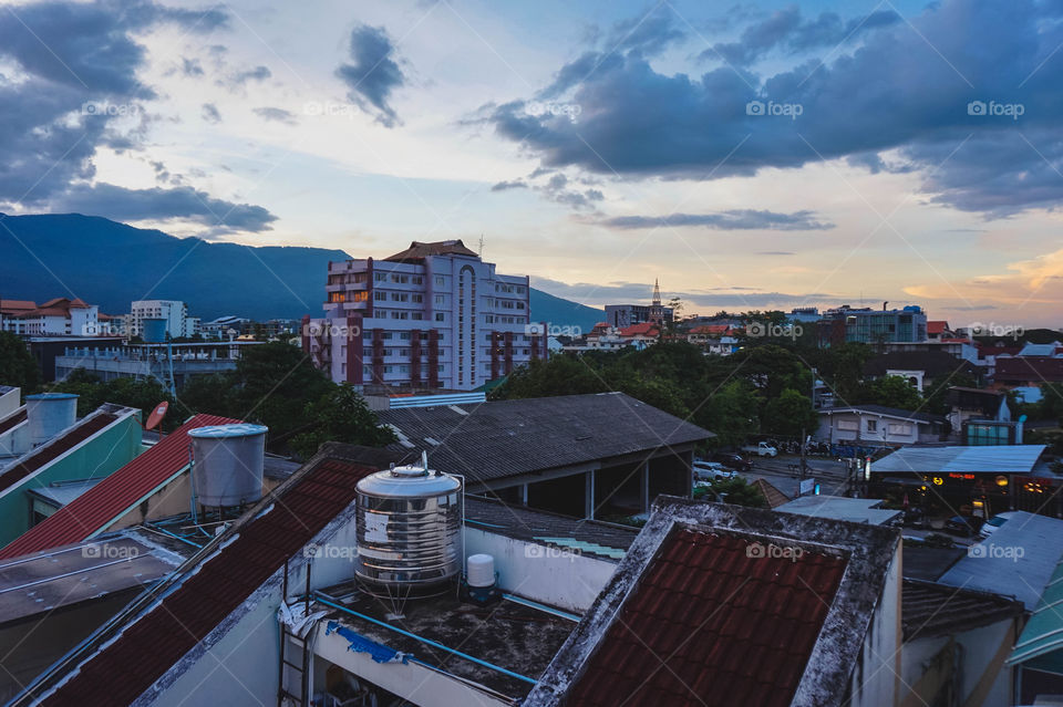 Sunset over Nimman neighborhood of Chiang Mai, Thailand 