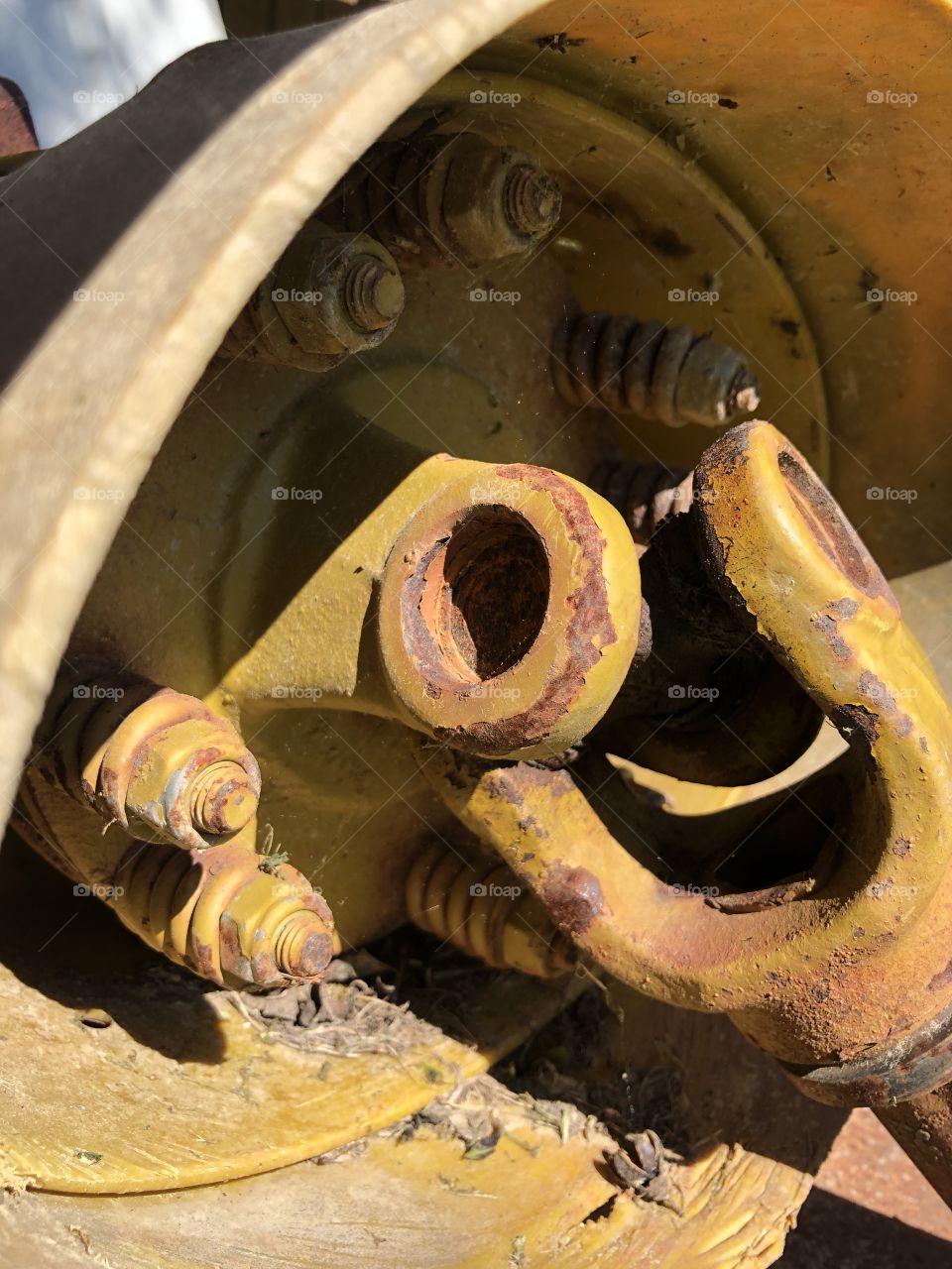 Closeup of heavy equipment machine parts 