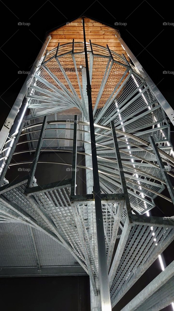 Metal 🪜Spiral staircase🪜 Architecture 🪜 Night time 🪜 Outside 🪜