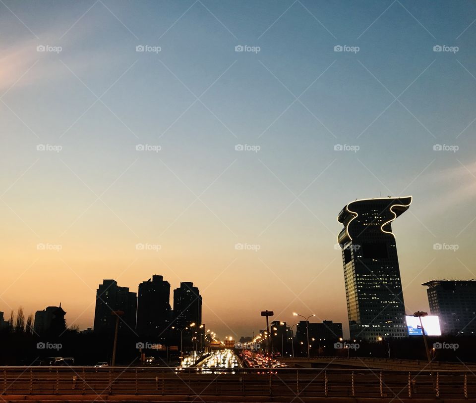 Sunset at city of Beijing 