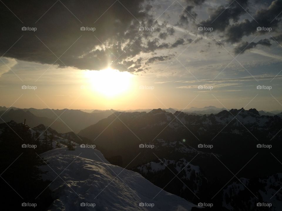 Sunset over Mount Ellinor. We made it to the summit of Mount Ellinor, despite almost getting killed by a mountain goat on the way up!
