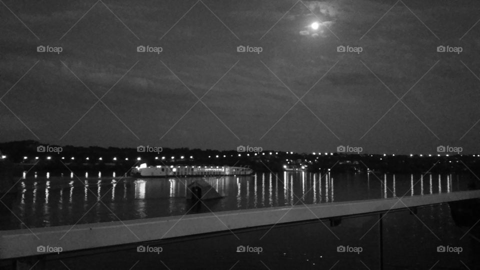 ship on the river at night
