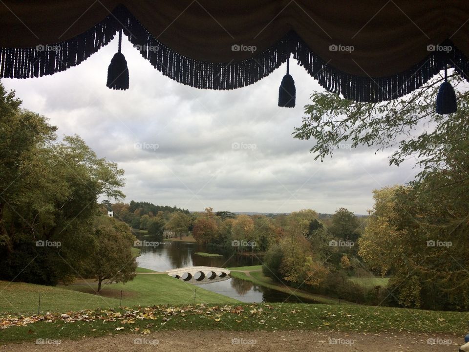 Autumn view from the Turkish Tent, Painshill, Cobham, Surrey, England.