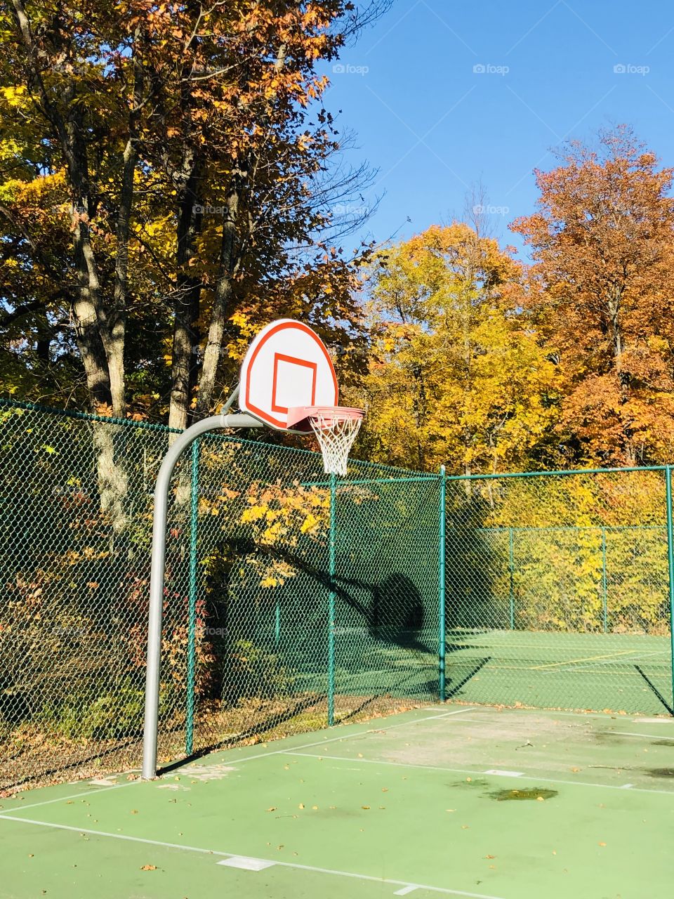 Outdoor basketball court on a fabulous fall afternoon in Wisconsin.