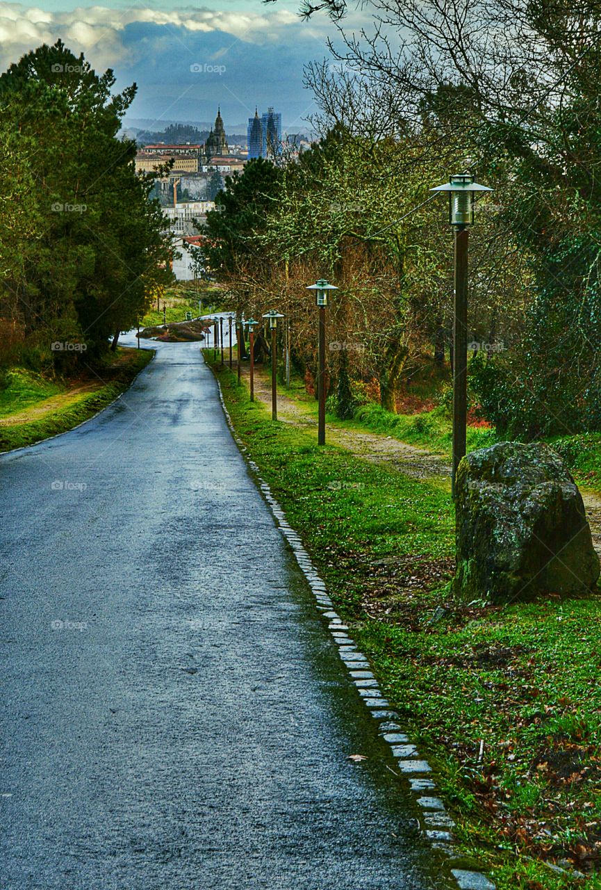 View of Santiago de Compostela. View of Santiago de Compostela from A Granxa do Xesto