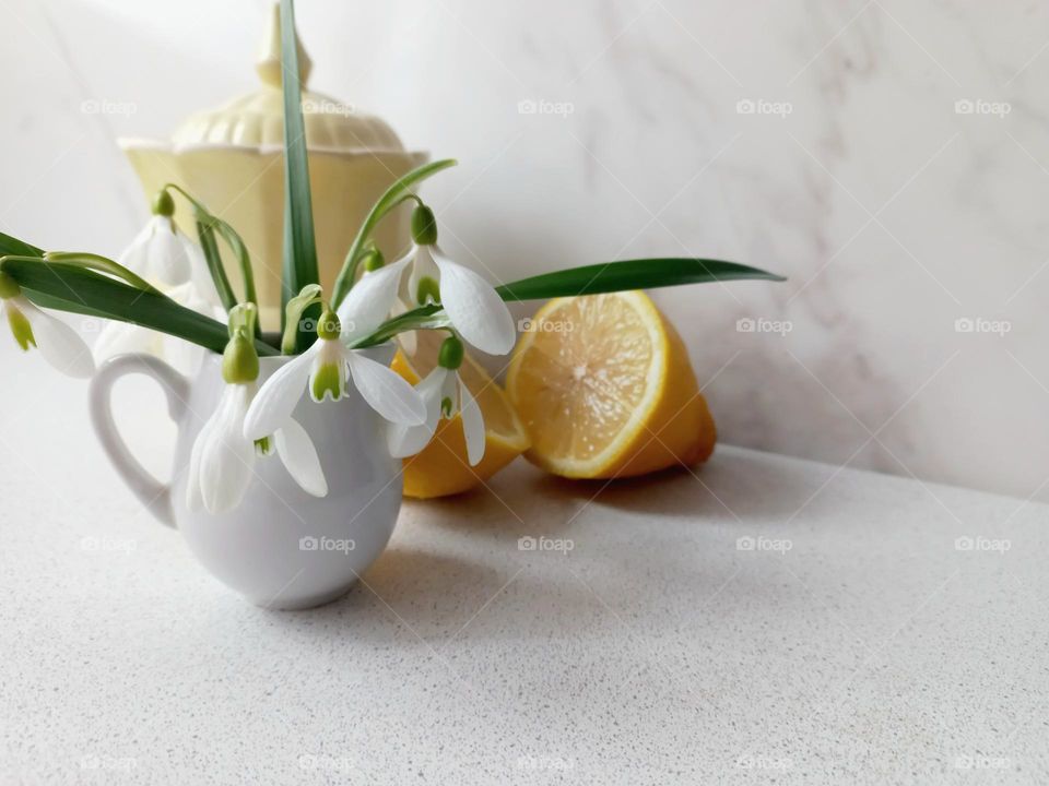 bouquet with snowdrops.