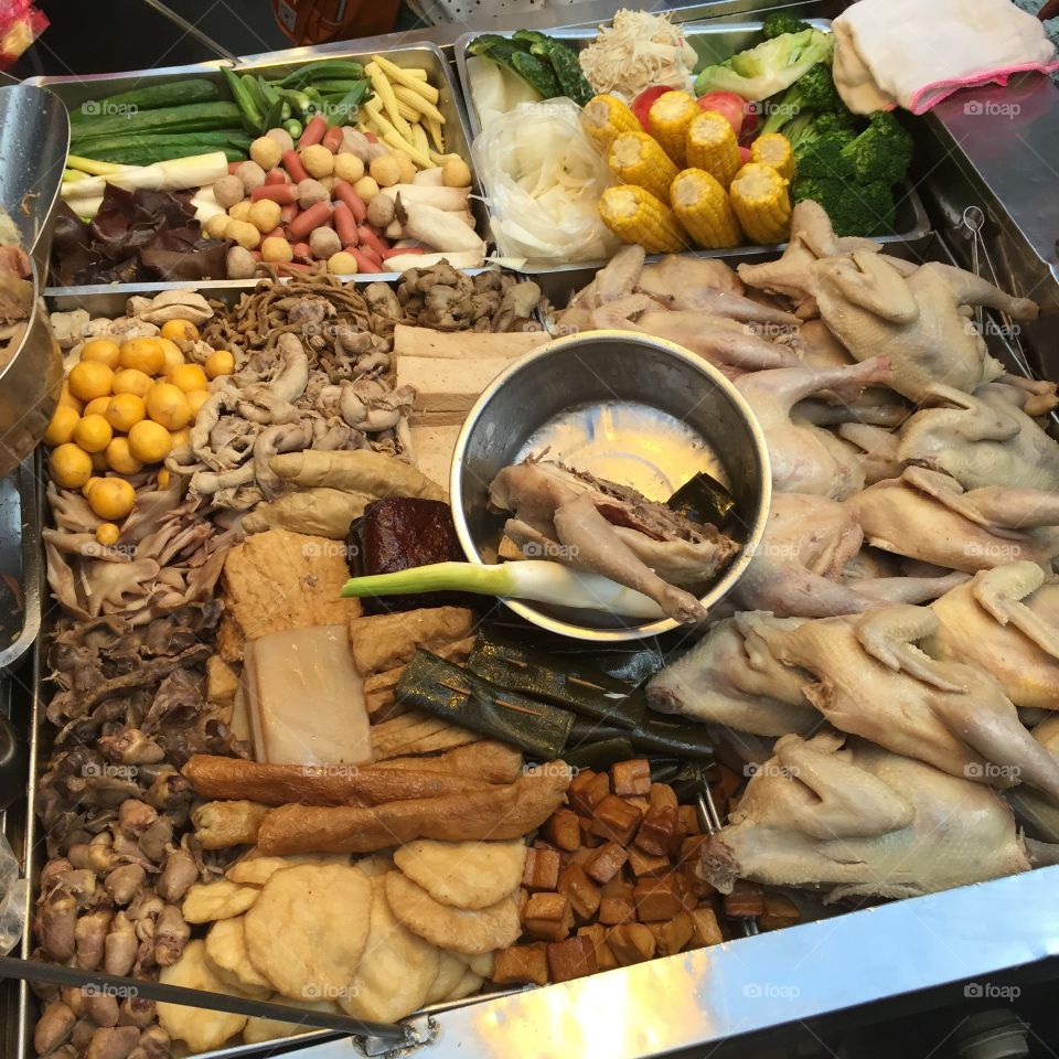 Traditional food market Taiwan. Food market in Taiwan selling traditional food. 