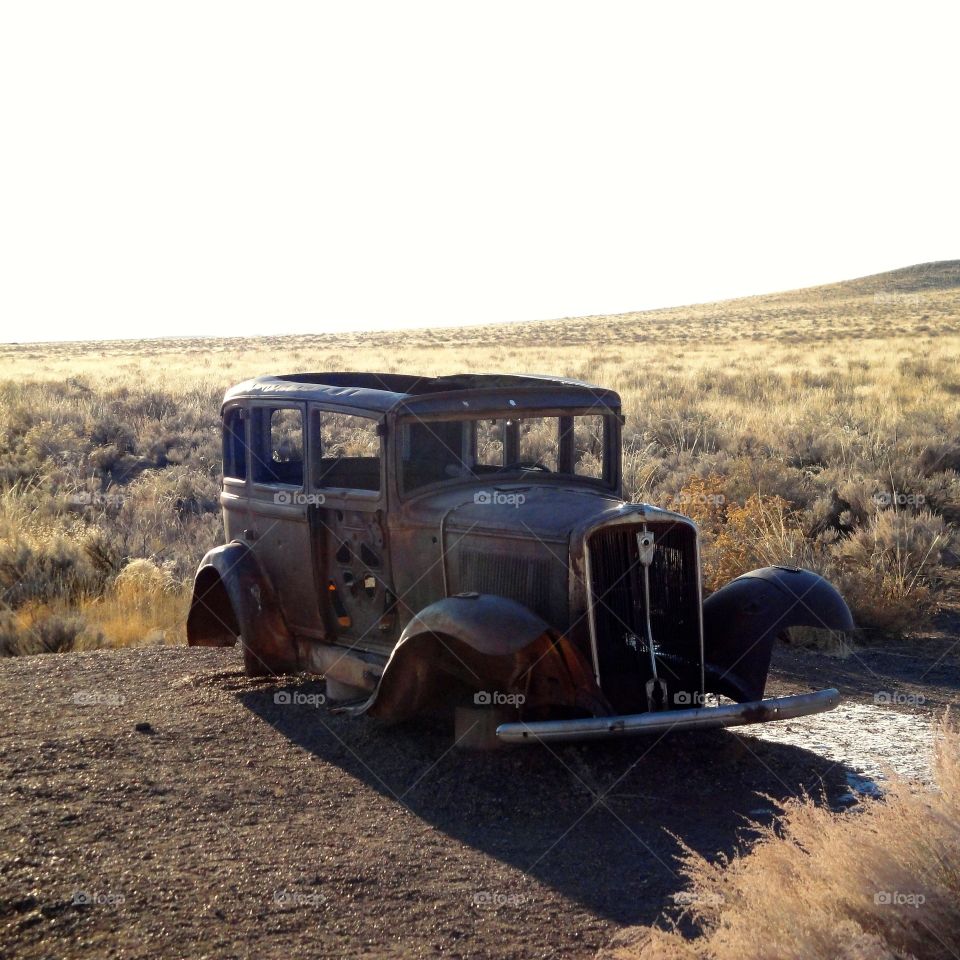 Old auto on route 66. Abandoned car on route 66 in Arizona 
