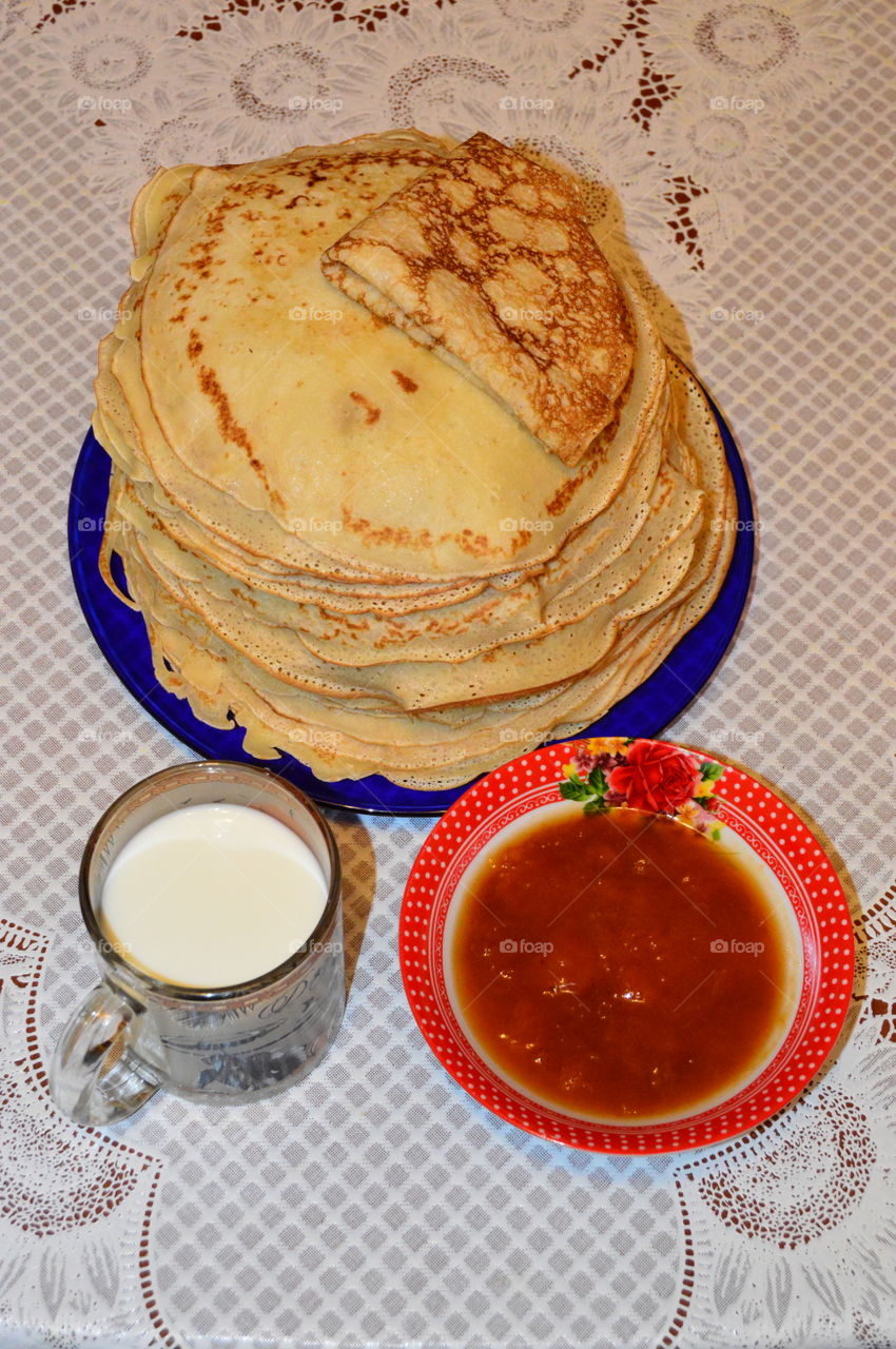 Russian pancakes milk jam