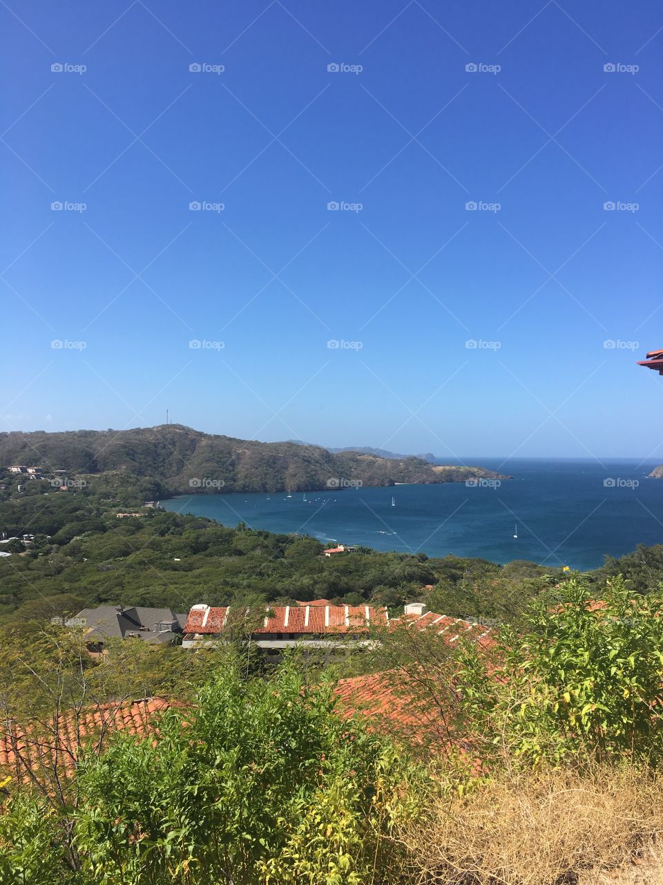 Scenic view of Playa Hermosa and the Pacific Ocean
