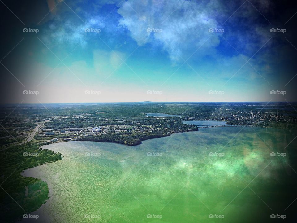 Aerial view. Aerial view of the lake below.