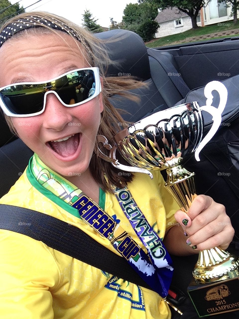 I won!!!. This was a selfie I took after I won my soccer tournament 