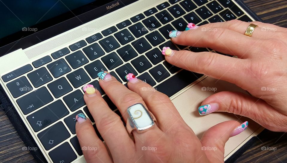 Woman working at her desk.