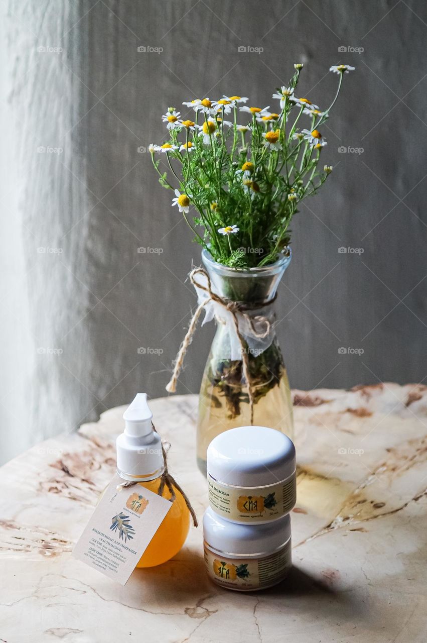 Daisies in a vase with water