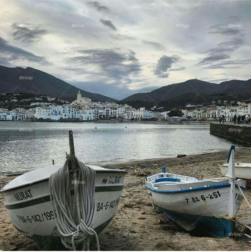 boat mornig sea village travel spain