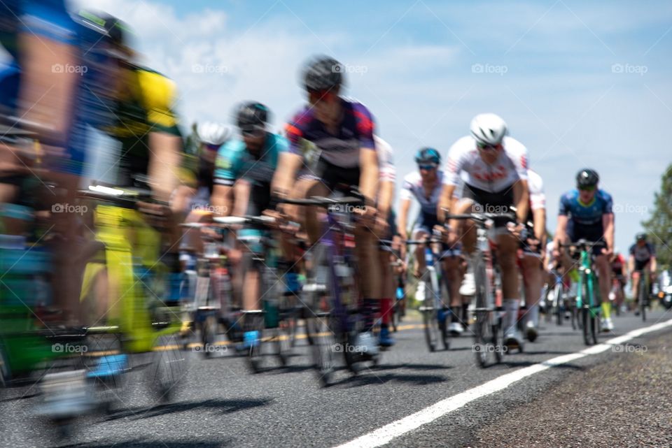 Cyclists racing in a group