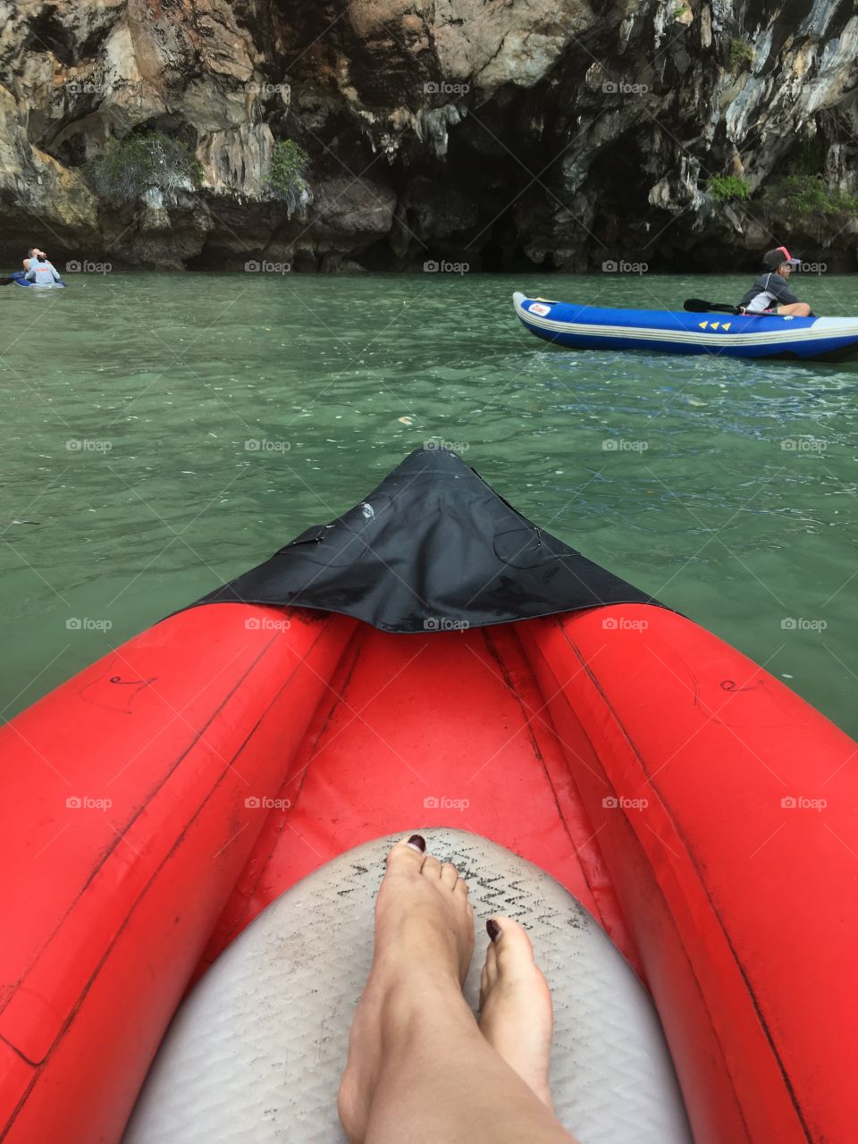 Peaceful day on kayak on tropical sea 