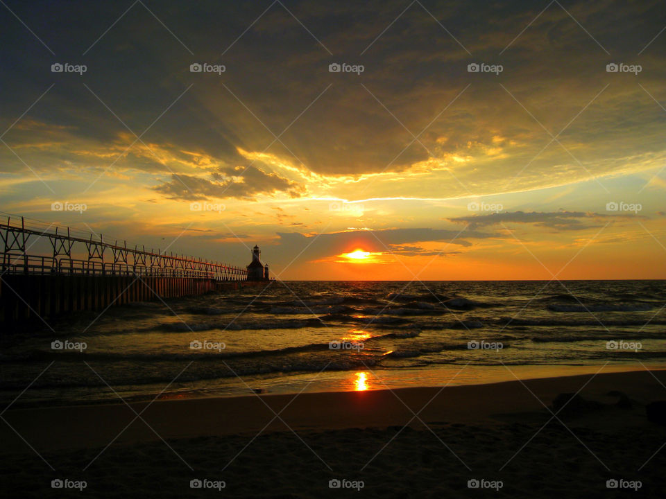 beach sunset orange clouds by mengzishiliu