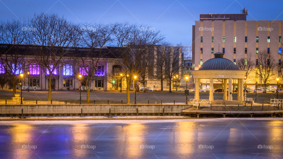 Light reflections in a park located in downtown Milwaukee, Wisconsin