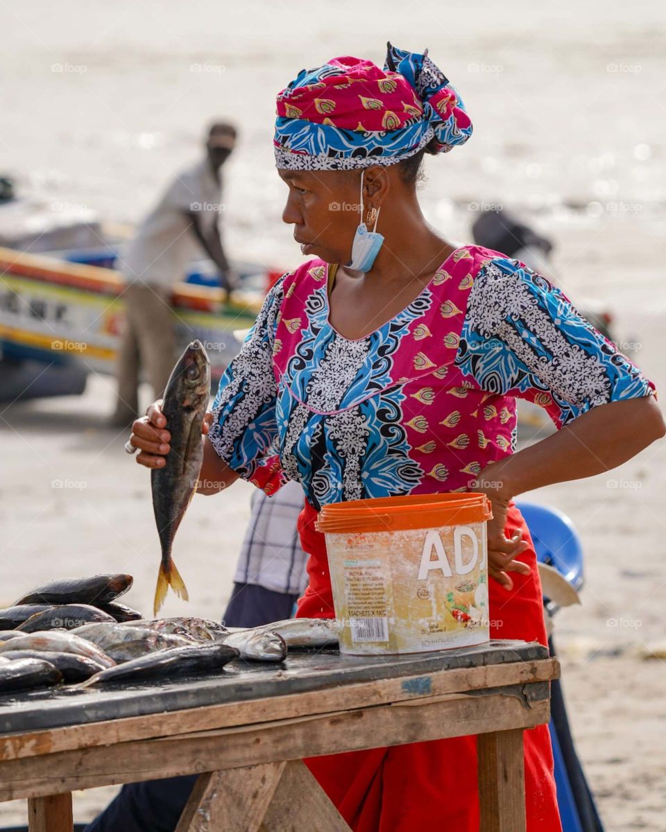 selling fresh catch at the beach