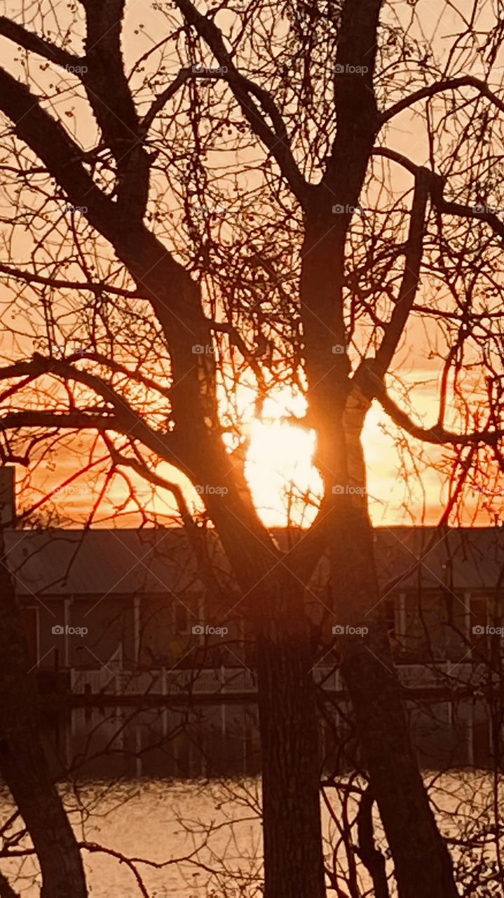 Signs of.Winter still hanging on with great vengeance. The Sunbeam is also hanging on with Powerful beams off light. The silhouette is beautiful an stunning effects of. Colors that. Makes the scene what is.  