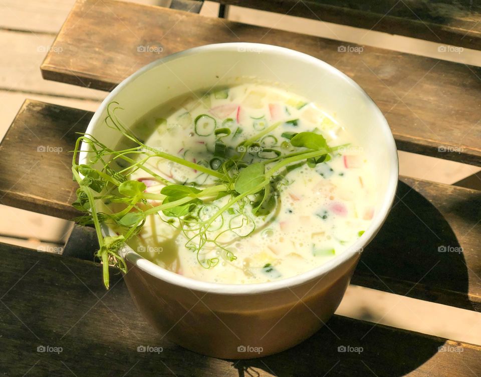 Soup in circle bowl